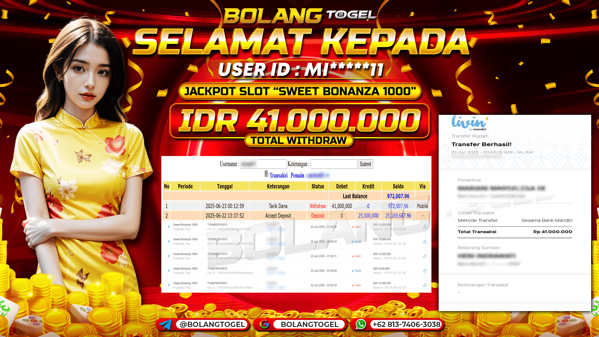 Bukti jackpot SWEET BONANZA 1000 BOLANGTOGEL - gambar 1